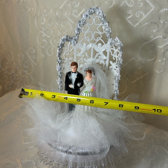Classic Bride and Groom Wedding Cake Topper with Silver Accents